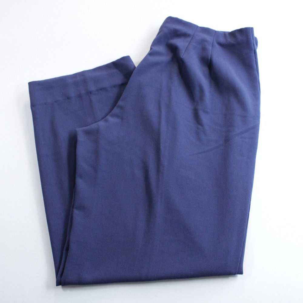 Coldwater Creek Womens Navy Blue Wide Leg Side Zip Trousers Pants Size 14 Casual